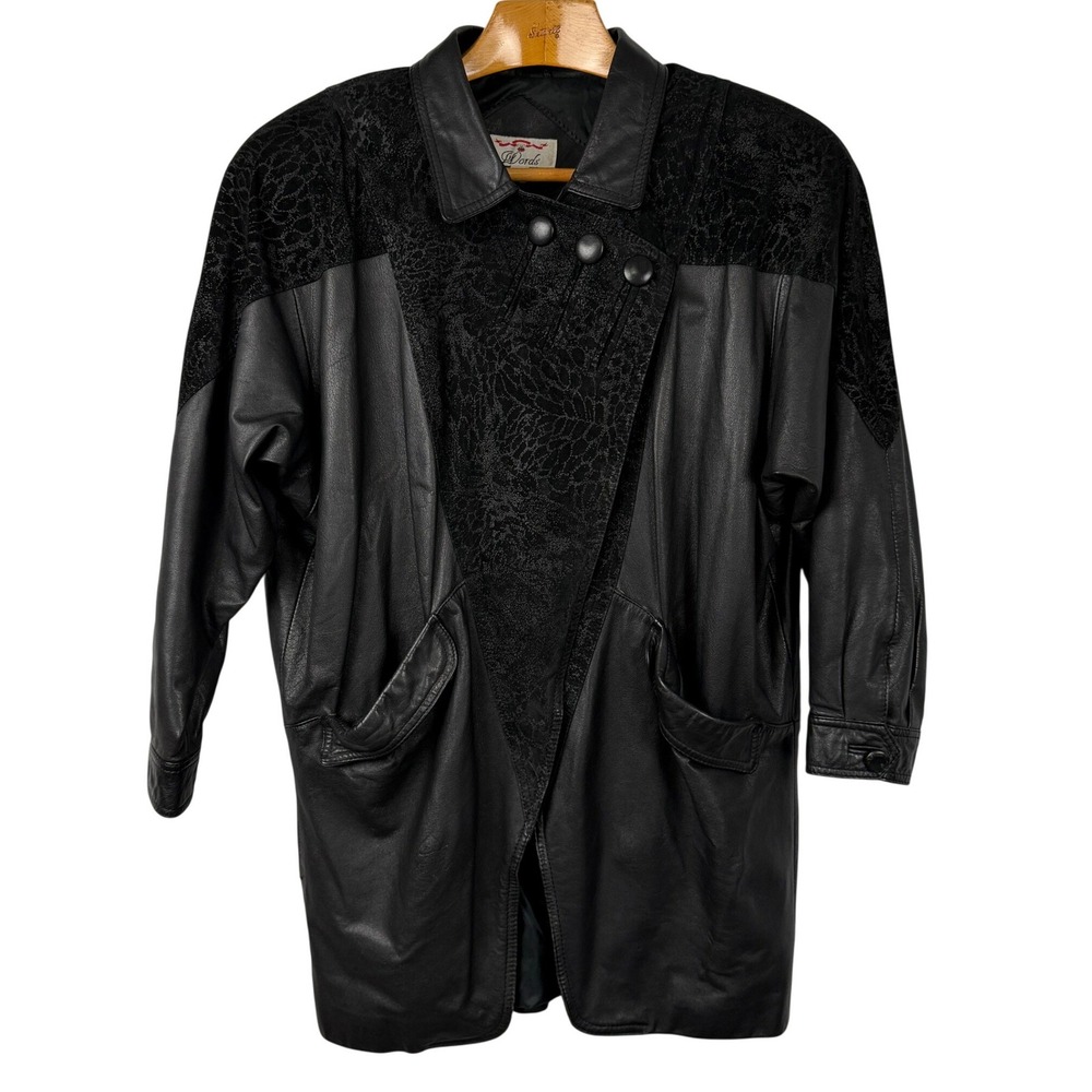 Vintage Leather Jacket Textured Asymmetrical Size M Black Longline Coat
